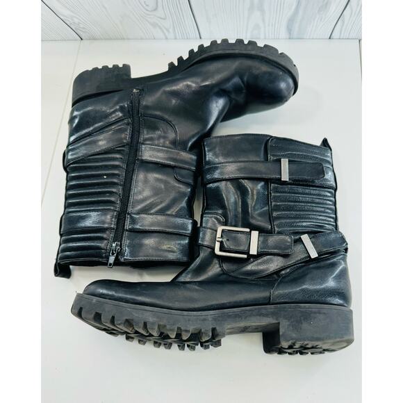 Moto Buckle Boot Nine West Mid Calf Lug Sole size 8.5 - Picture 4 of 8